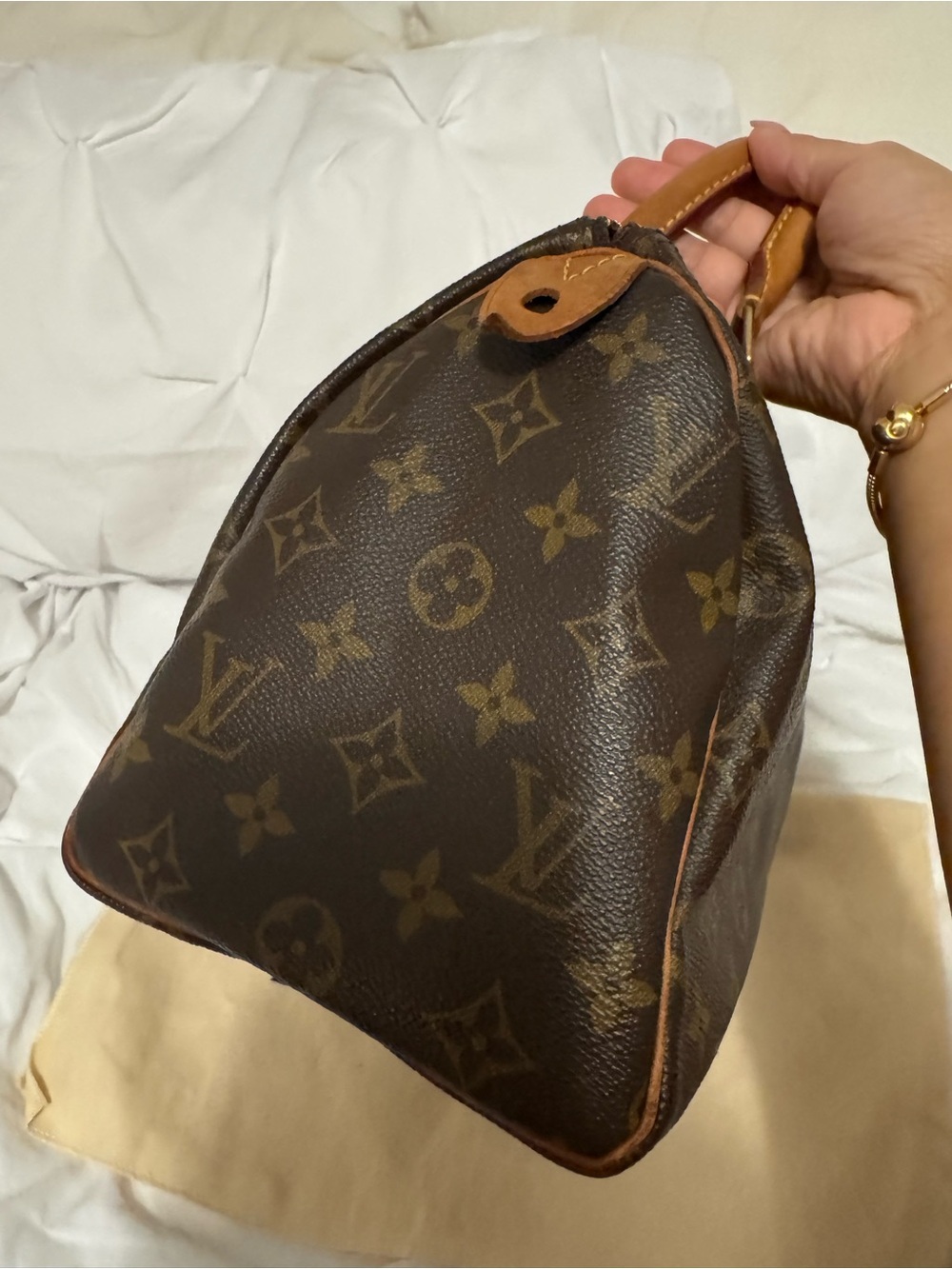 Authentic Louis Vuitton Monogram Canvas Brown & Tan Top-Handle Speedy 25 - Picture 3 of 10